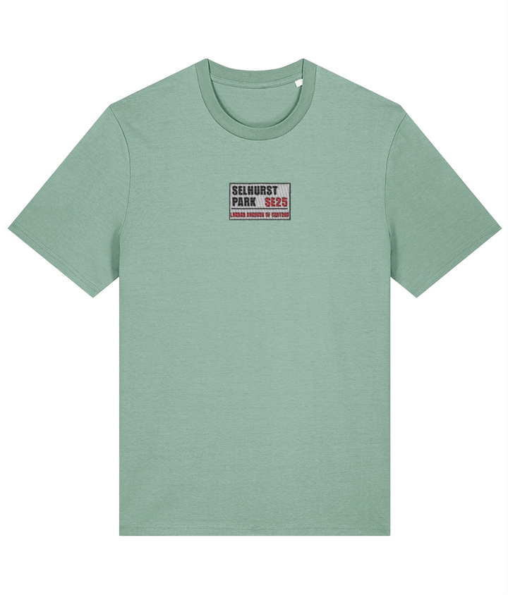 Selhurst Park SE25 Badge embroidered Crystal Palace cotton tee in Aloe, Legends in Thread