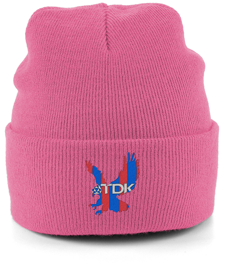 TDK Eagle embroidered Crystal Palace beanie in True Pink, Legends in Thread