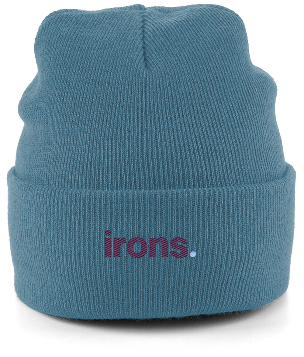irons. embroidered West Ham beanie in Airforce Blue, Legends in Thread