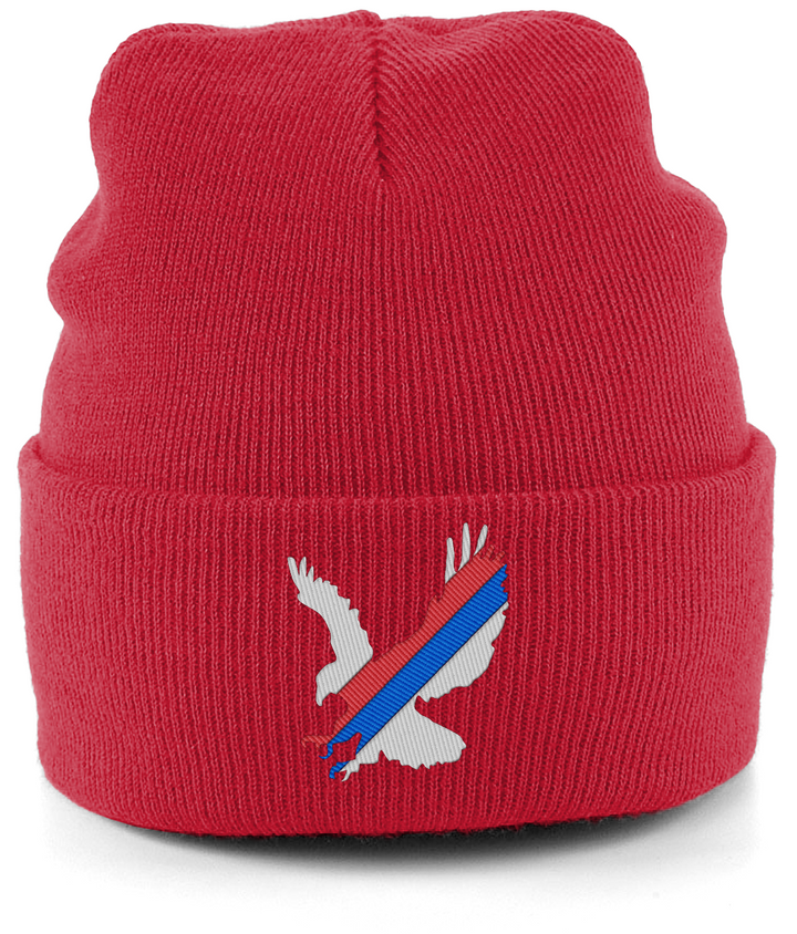 White Eagle Sash embroidered Crystal Palace beanie in Classic Red, Legends in Thread