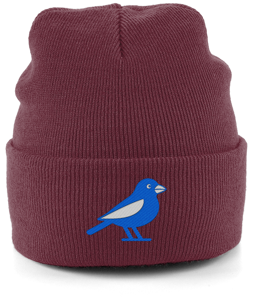 Cardiff Bluebird embroidered Cardiff City beanie in Burgundy, Legends in Thread