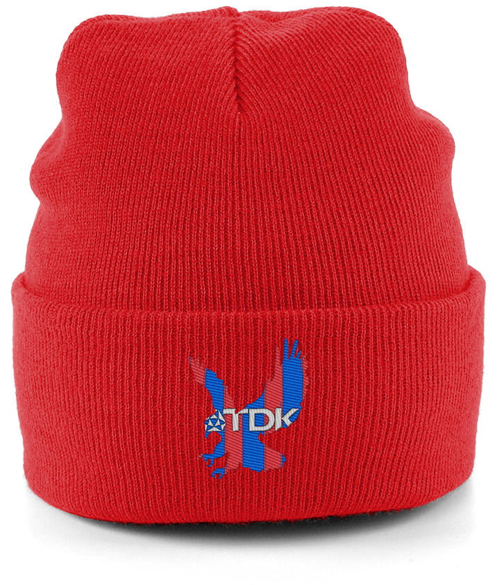 TDK Eagle embroidered Crystal Palace beanie in Fire Red, Legends in Thread
