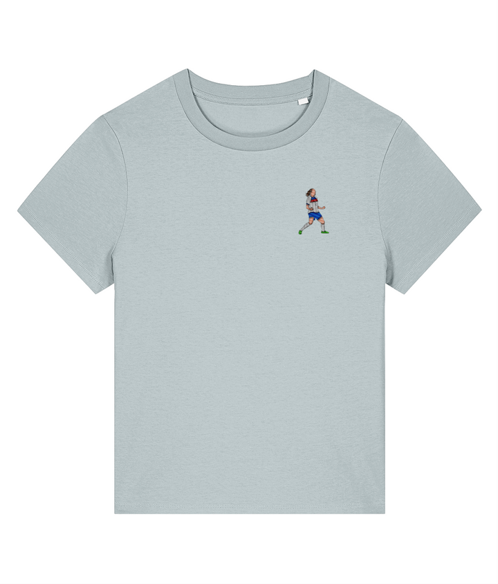 Ladies Lucy Bronze Celebration embroidered England Lionesses ladies fit t-shirt in Blue Ice, Legends in Thread