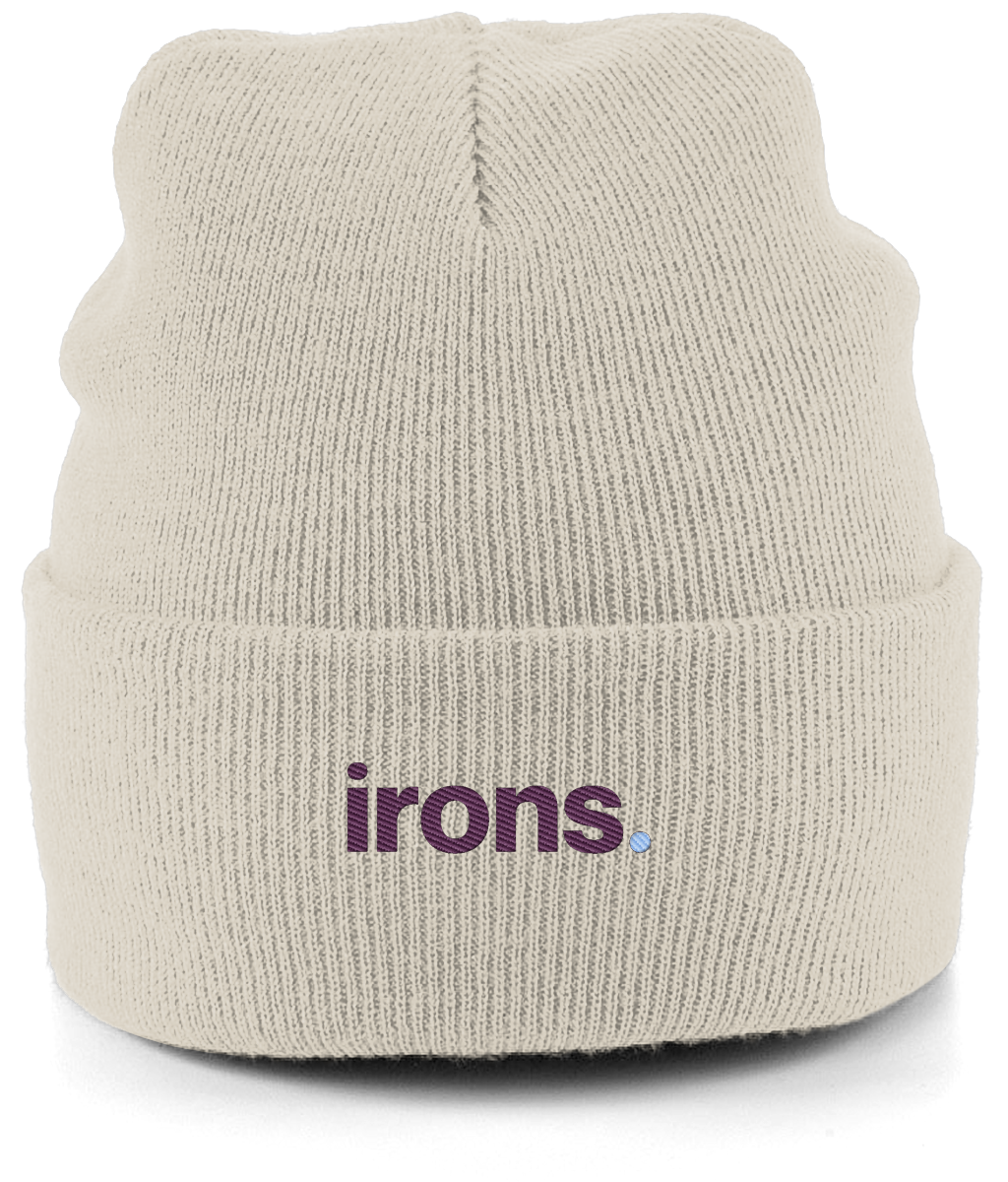 irons. embroidered West Ham beanie in Almond, Legends in Thread
