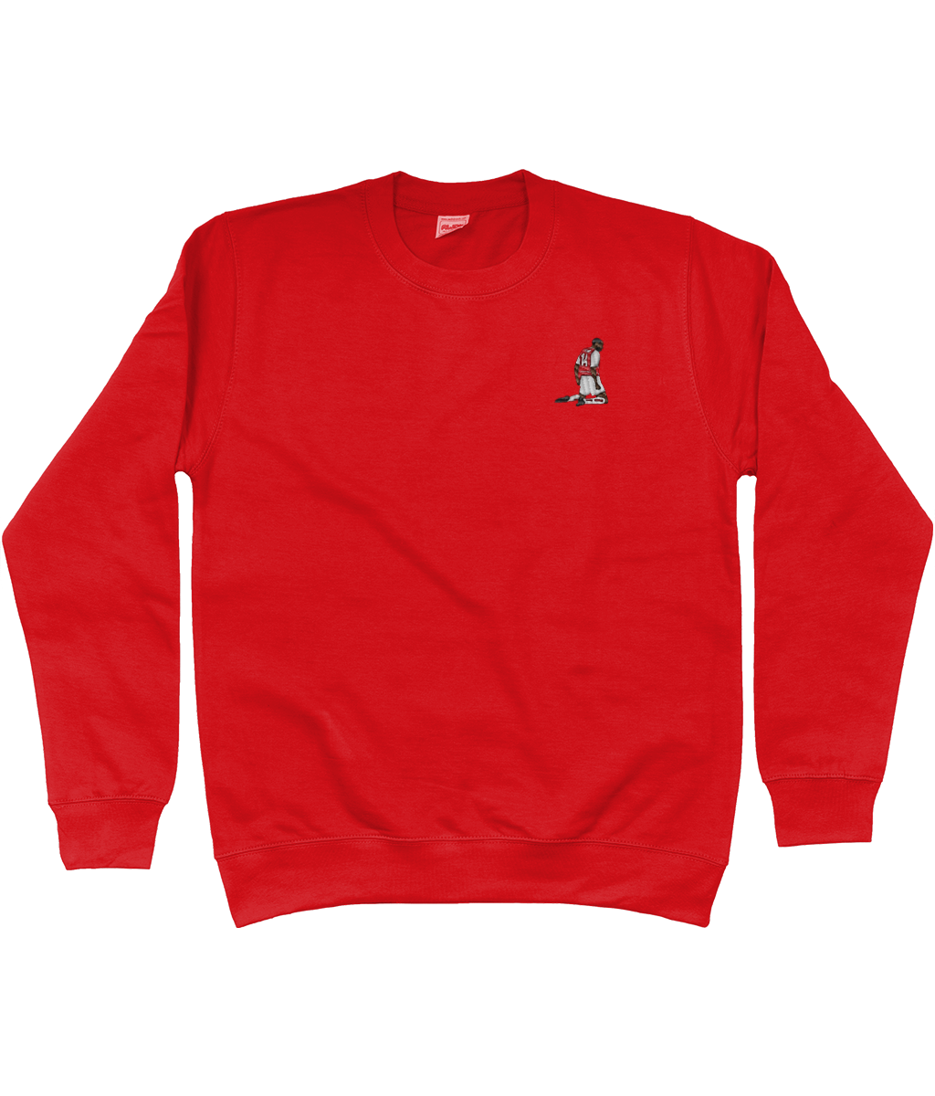 Henry Knee Slide embroidered Arsenal sweatshirt in Fire Red, Legends in Thread