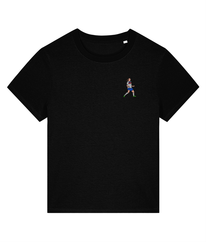 Ladies Lucy Bronze Celebration embroidered England Lionesses ladies fit t-shirt in Black, Legends in Thread