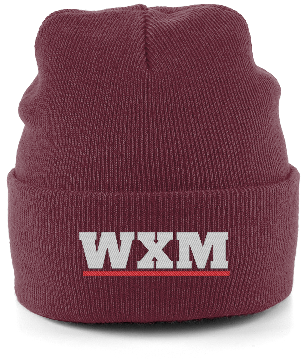WXM embroidered Wrexham beanie in Burgundy, Legends in Thread