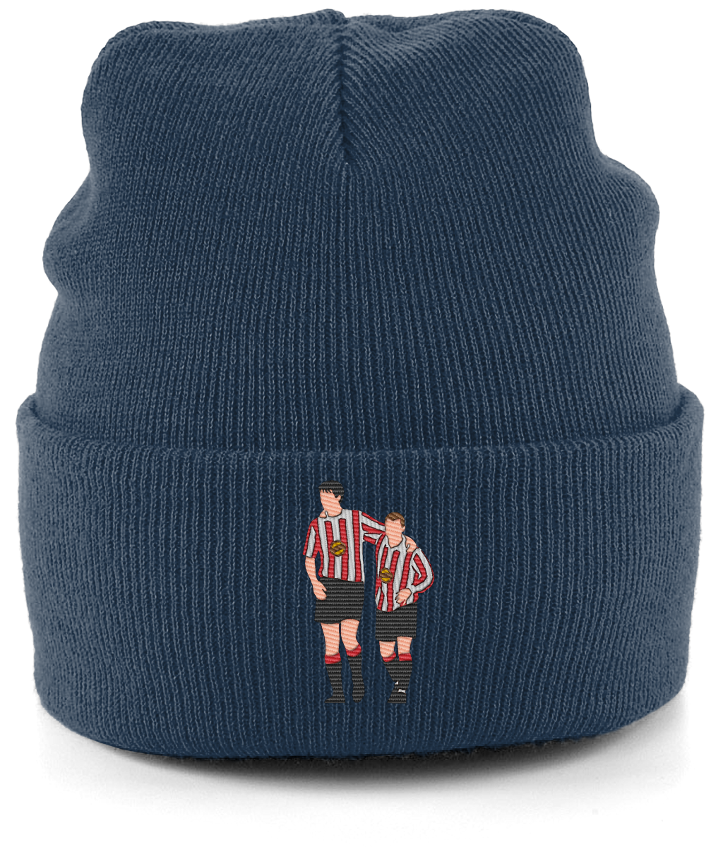 Niall Quinn and Kevin Phillips embroidered Sunderland beanie in French Navy, Legends in Thread