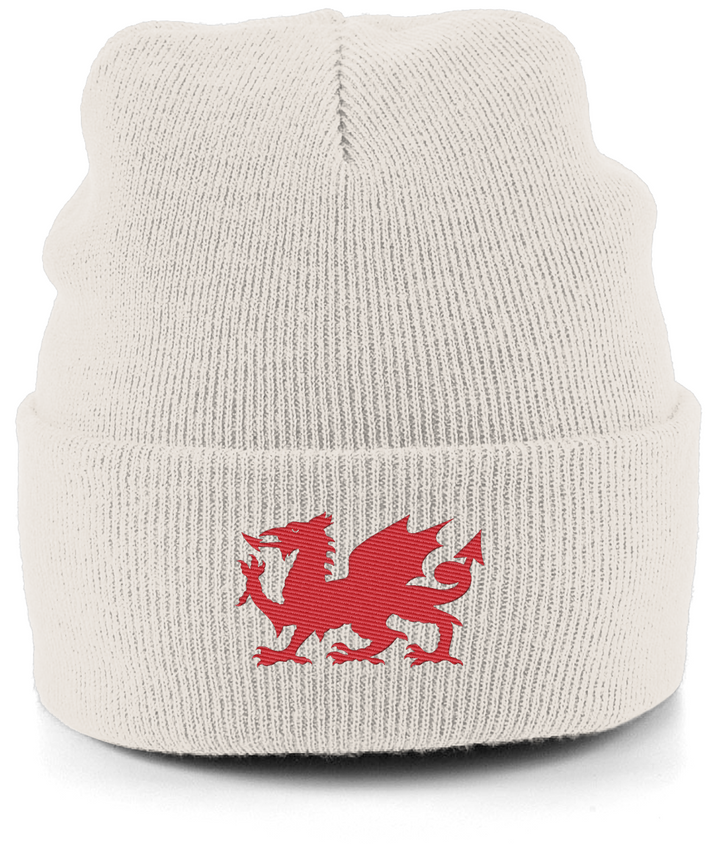 Wrexham Welsh Dragon embroidered Wrexham beanie in Natural Stone, Legends in Thread