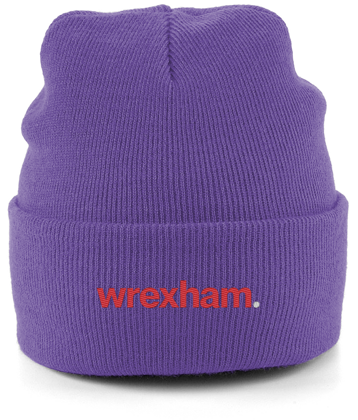 wrexham. embroidered Wrexham beanie in Purple, Legends in Thread