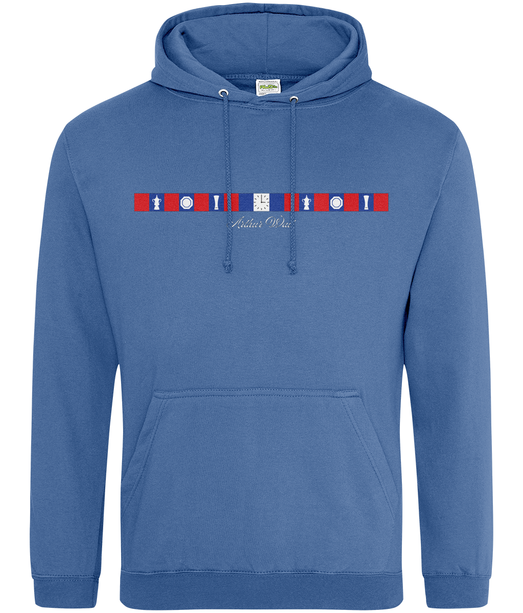 Arthur Wait Fascia Inspired printed Crystal Palace hoodie in Atlantic Blue, Legends in Thread