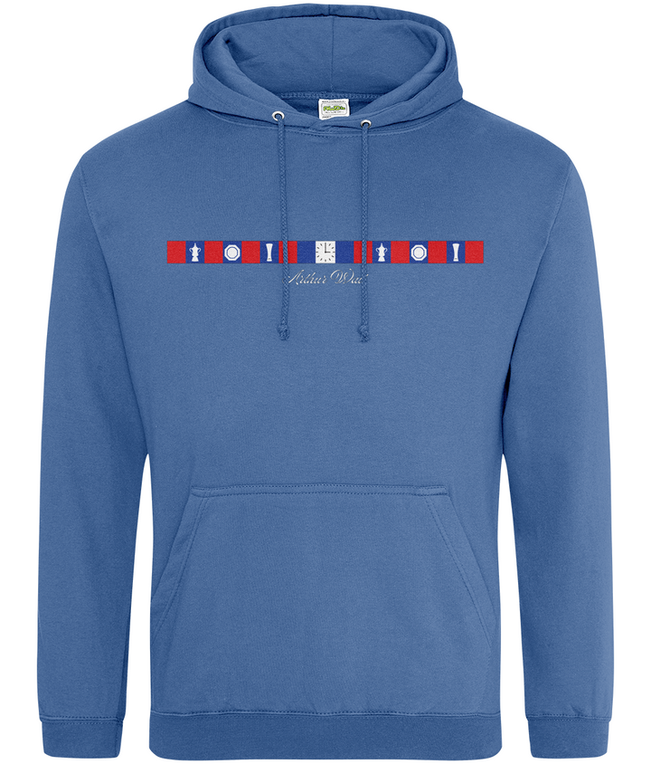 Arthur Wait Fascia Inspired printed Crystal Palace hoodie in Atlantic Blue, Legends in Thread