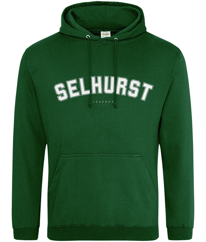 Selhurst Hoodie printed Crystal Palace hoodie in Bottle Green, Legends in Thread
