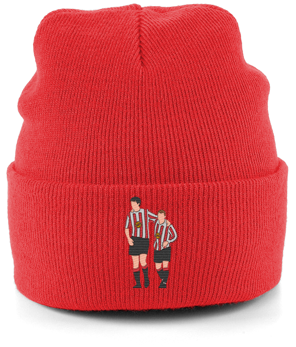 Niall Quinn and Kevin Phillips embroidered Sunderland beanie in Bright Red, Legends in Thread