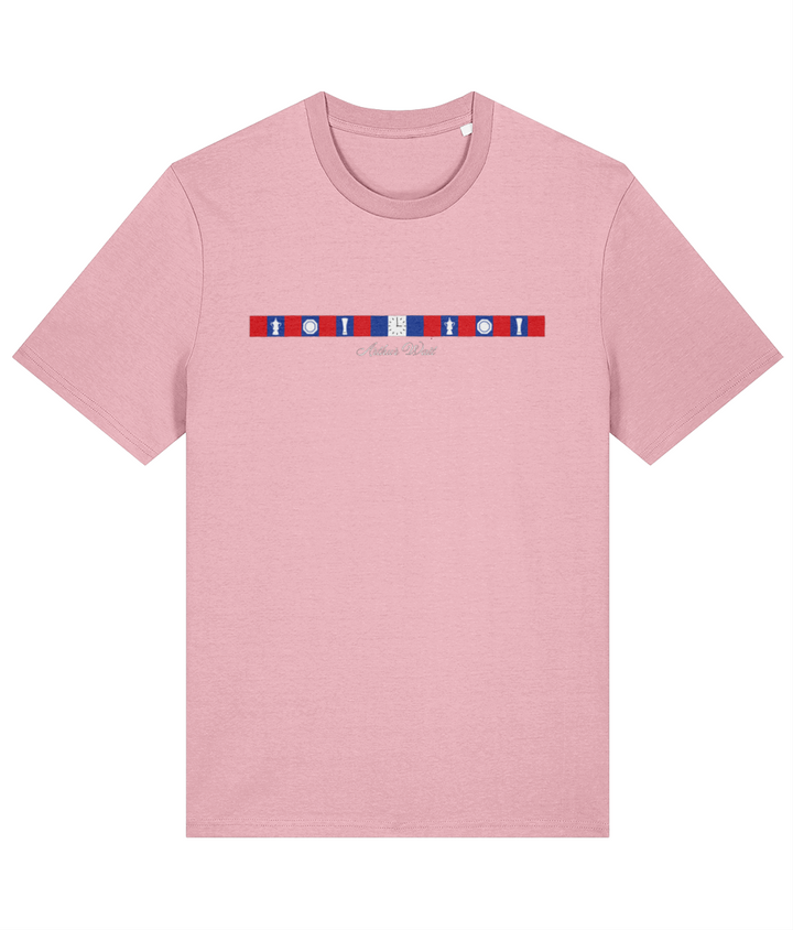 Arthur Wait Fascia printed Crystal Palace cotton tee in Cotton Pink, Legends in Thread