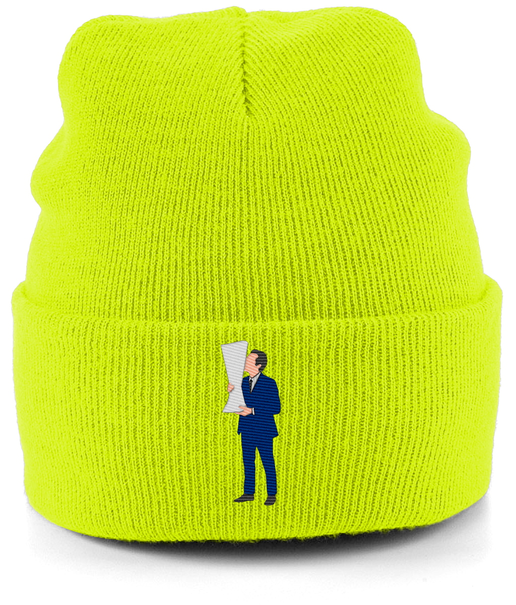 Unai Emery Trophy Kiss embroidered Aston Villa beanie in Fluorescent Yellow, Legends in Thread