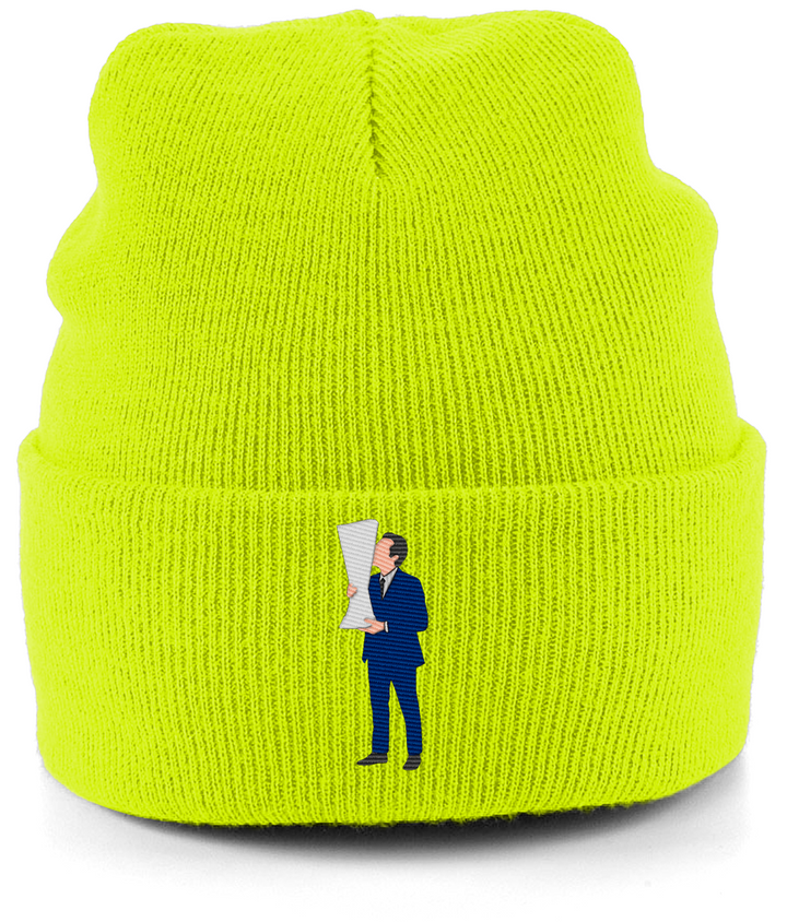 Unai Emery Trophy Kiss embroidered Aston Villa beanie in Fluorescent Yellow, Legends in Thread