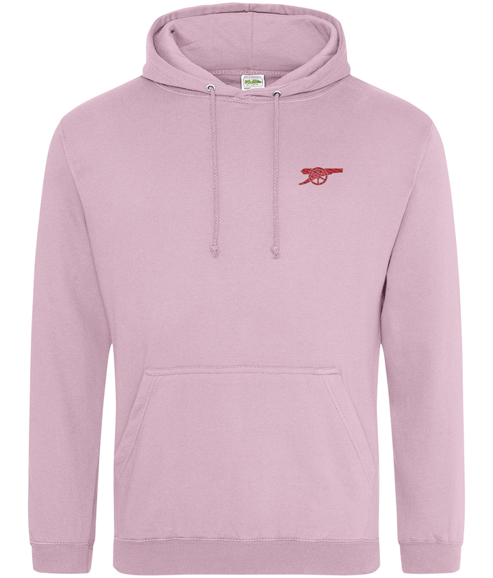 Arsenal Inspired Cannon embroidered Arsenal hoodie in Baby Pink, Legends in Thread