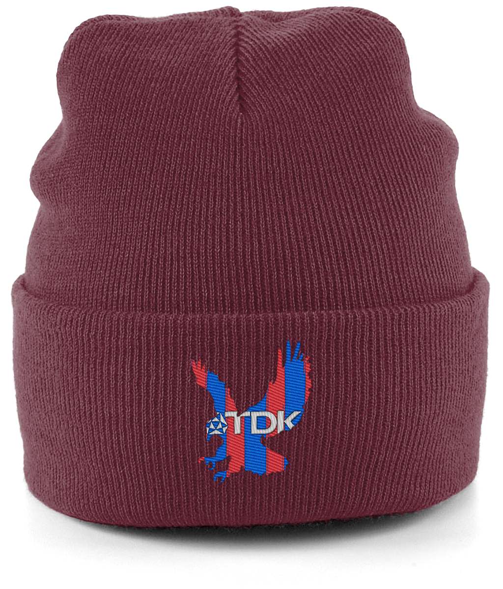 TDK Eagle embroidered Crystal Palace beanie in Burgundy, Legends in Thread
