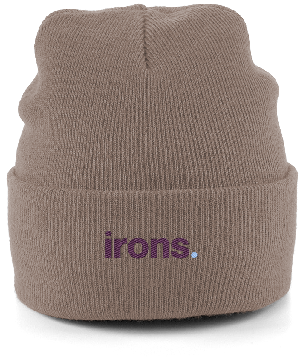 irons. embroidered West Ham beanie in Heather Oatmeal, Legends in Thread