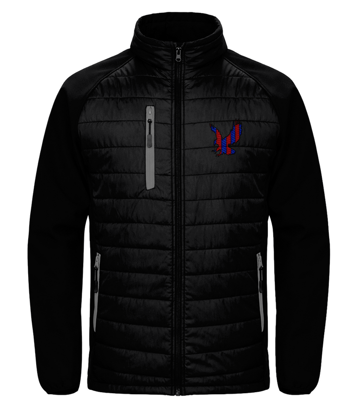 Red and Blue Striped Eagle embroidered Crystal Palace softshell jacket in Black/Grey, Legends in Thread