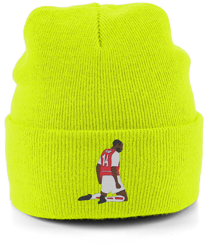 Thierry Henry Knee Slide embroidered Arsenal beanie in Fluorescent Yellow, Legends in Thread