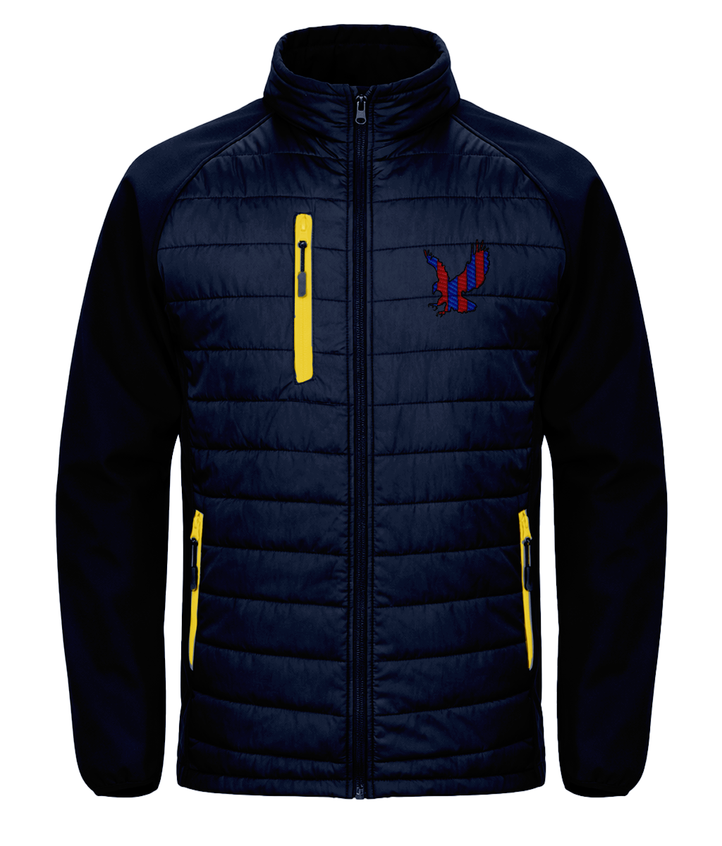 Red and Blue Striped Eagle embroidered Crystal Palace softshell jacket in Navy/Yellow, Legends in Thread