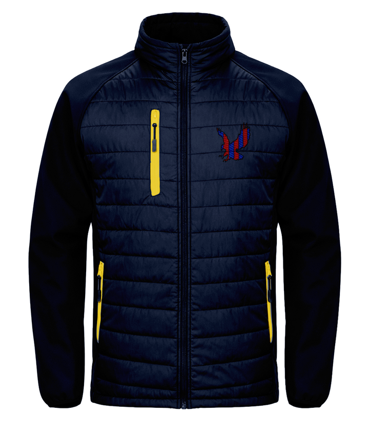 Red and Blue Striped Eagle embroidered Crystal Palace softshell jacket in Navy/Yellow, Legends in Thread