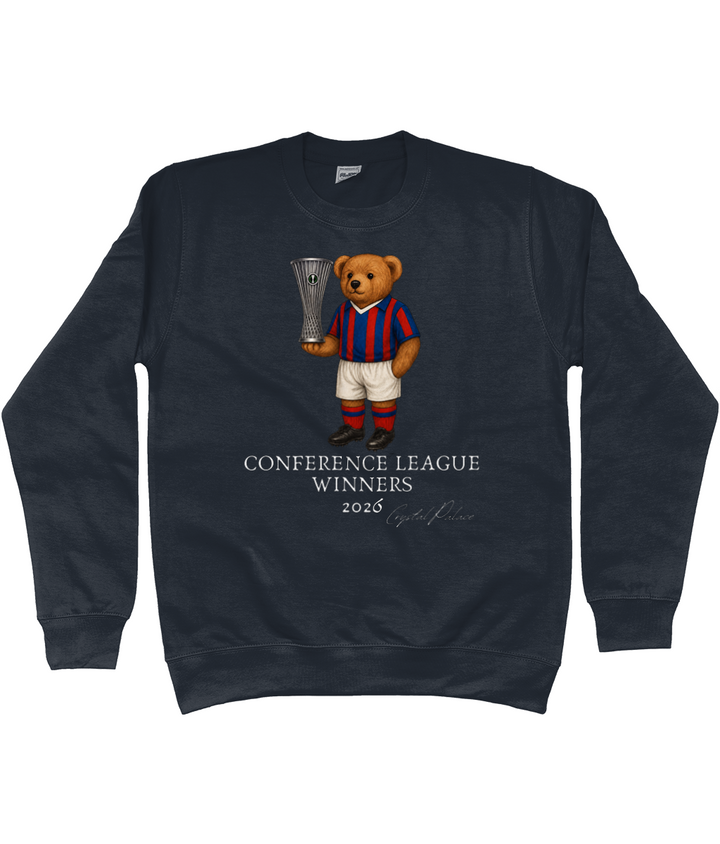 Kids Selby the Bear Conference League printed Crystal Palace kids sweatshirt in New French Navy, Legends in Thread