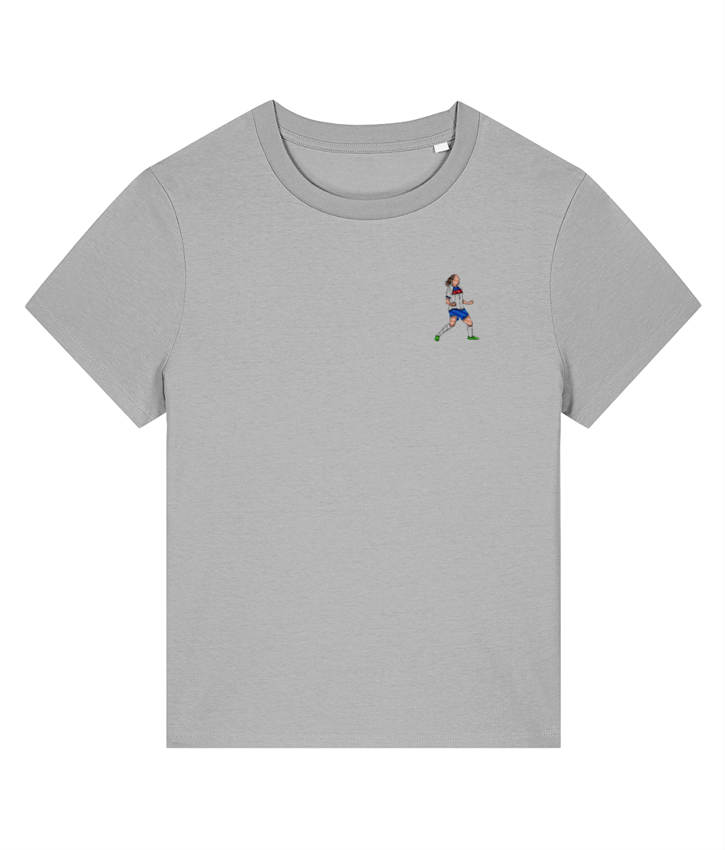 Ladies Lucy Bronze Celebration embroidered England Lionesses ladies fit t-shirt in Heather Grey, Legends in Thread