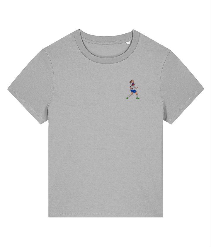 Ladies Lucy Bronze Celebration embroidered England Lionesses ladies fit t-shirt in Heather Grey, Legends in Thread