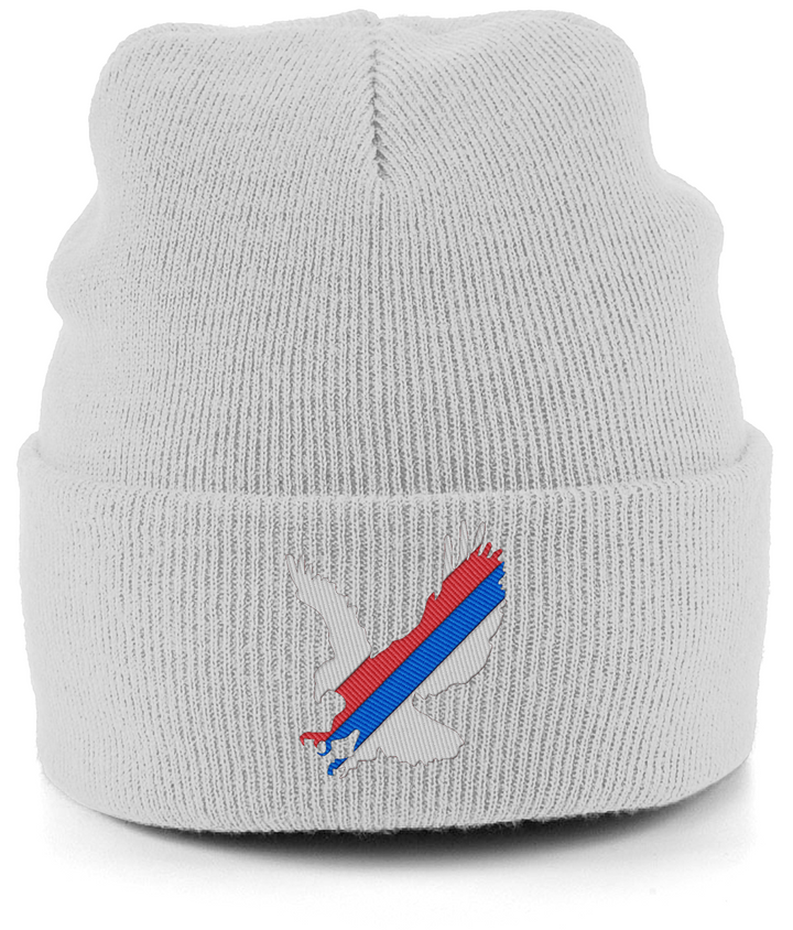 White Eagle Sash embroidered Crystal Palace beanie in Cloud Grey, Legends in Thread