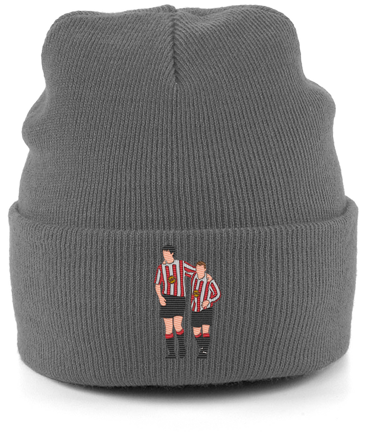 Niall Quinn and Kevin Phillips embroidered Sunderland beanie in Graphite Grey, Legends in Thread