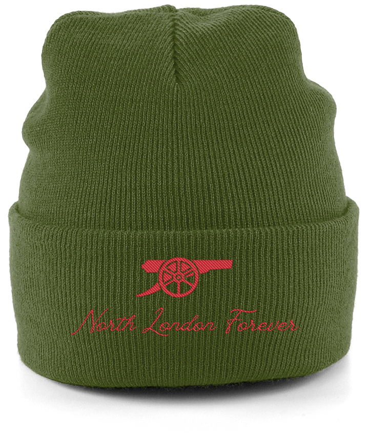 North London Forever embroidered Arsenal beanie in Moss Green, Legends in Thread