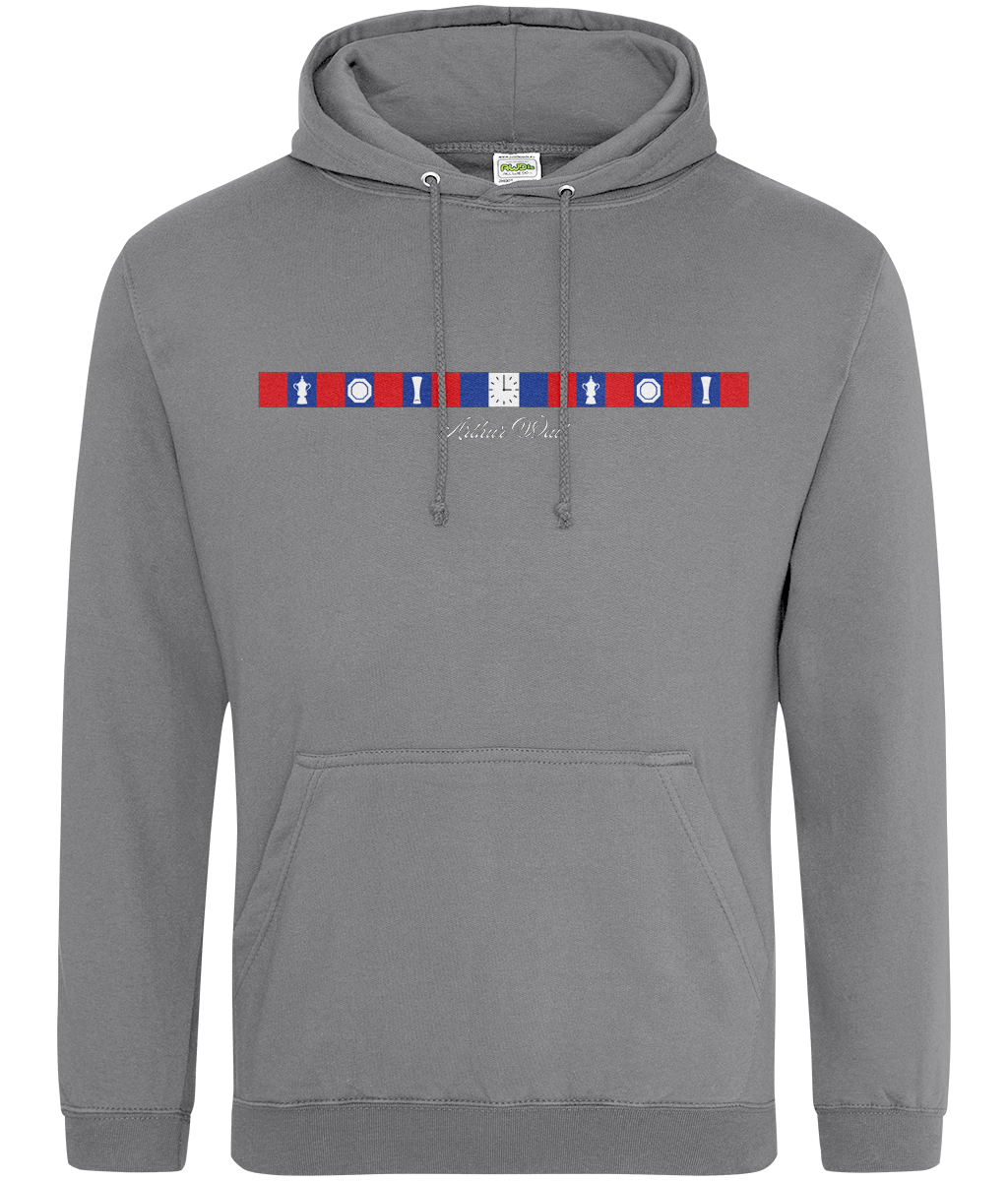 Arthur Wait Fascia Inspired printed Crystal Palace hoodie in Graphite Heather, Legends in Thread