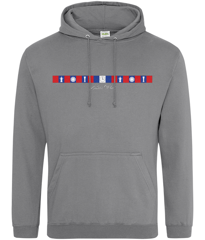 Arthur Wait Fascia Inspired printed Crystal Palace hoodie in Graphite Heather, Legends in Thread