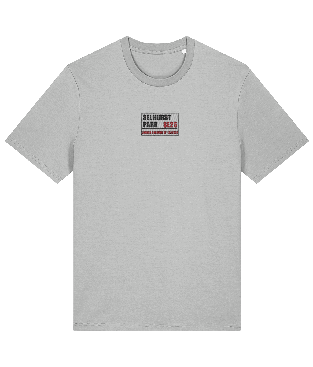 Selhurst Park SE25 Badge embroidered Crystal Palace cotton tee, Legends in Thread
