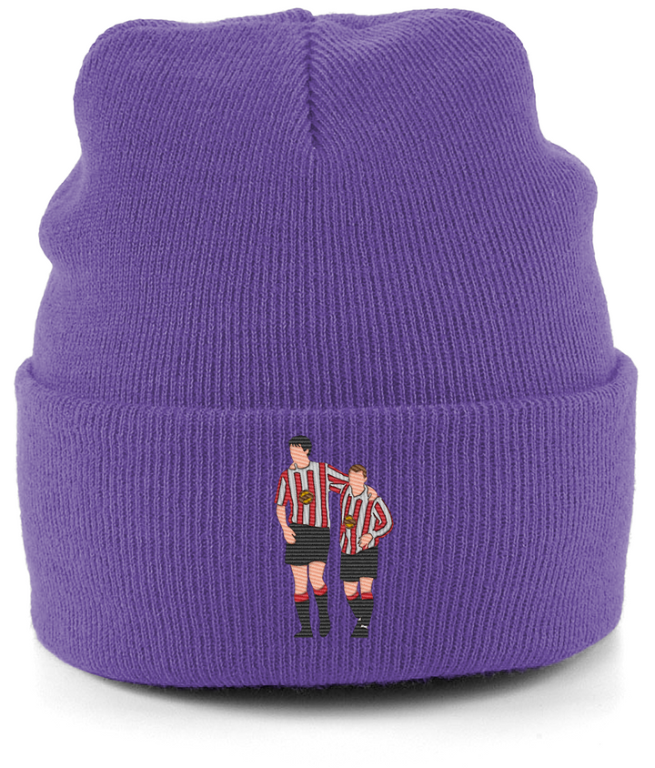 Niall Quinn and Kevin Phillips embroidered Sunderland beanie in Purple, Legends in Thread