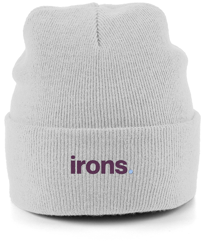 irons. embroidered West Ham beanie in Light Grey, Legends in Thread