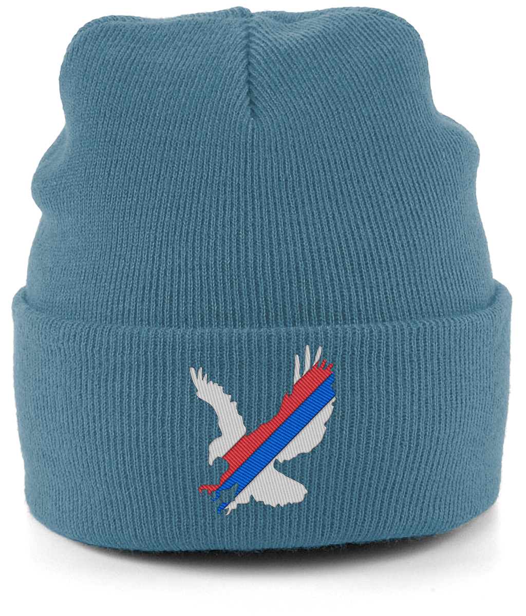 White Eagle Sash embroidered Crystal Palace beanie in Airforce Blue, Legends in Thread