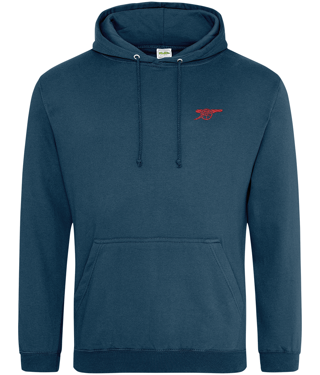 Arsenal Inspired Cannon embroidered Arsenal hoodie in Ink Blue, Legends in Thread