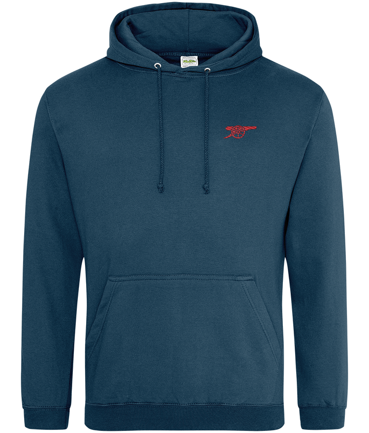 Arsenal Inspired Cannon embroidered Arsenal hoodie in Ink Blue, Legends in Thread