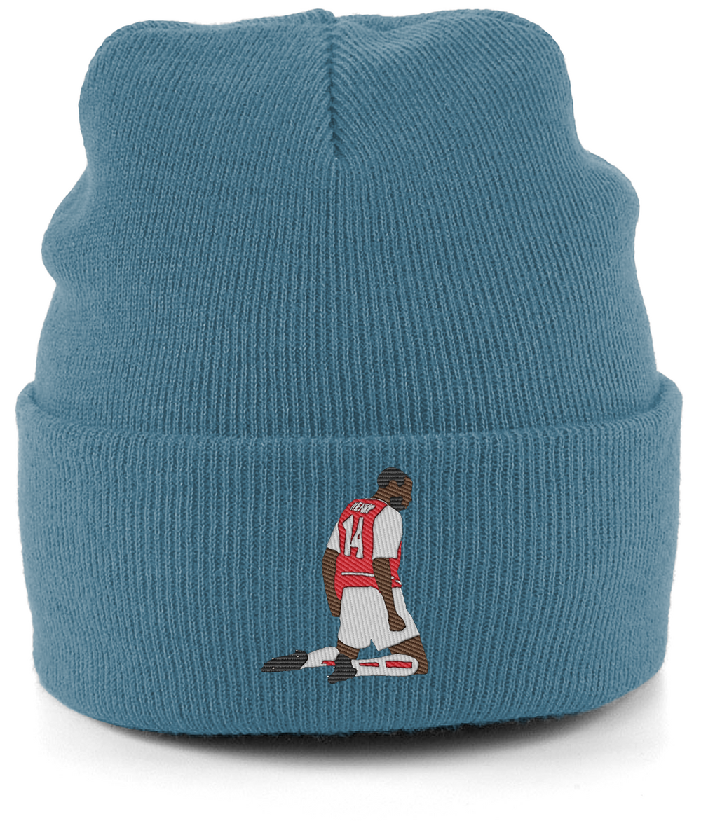 Thierry Henry Knee Slide embroidered Arsenal beanie in Airforce Blue, Legends in Thread