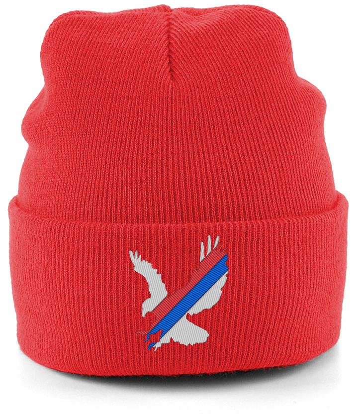 White Eagle Sash embroidered Crystal Palace beanie in Bright Red, Legends in Thread