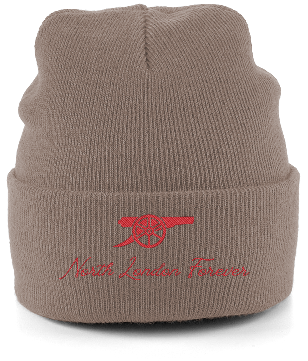 North London Forever embroidered Arsenal beanie in Heather Oatmeal, Legends in Thread