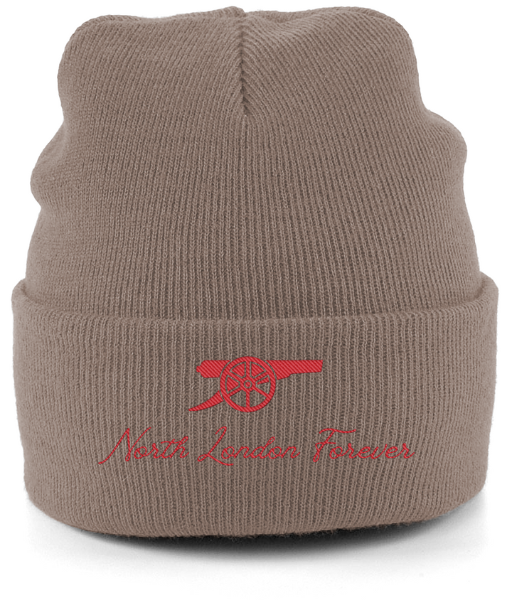 North London Forever embroidered Arsenal beanie in Heather Oatmeal, Legends in Thread