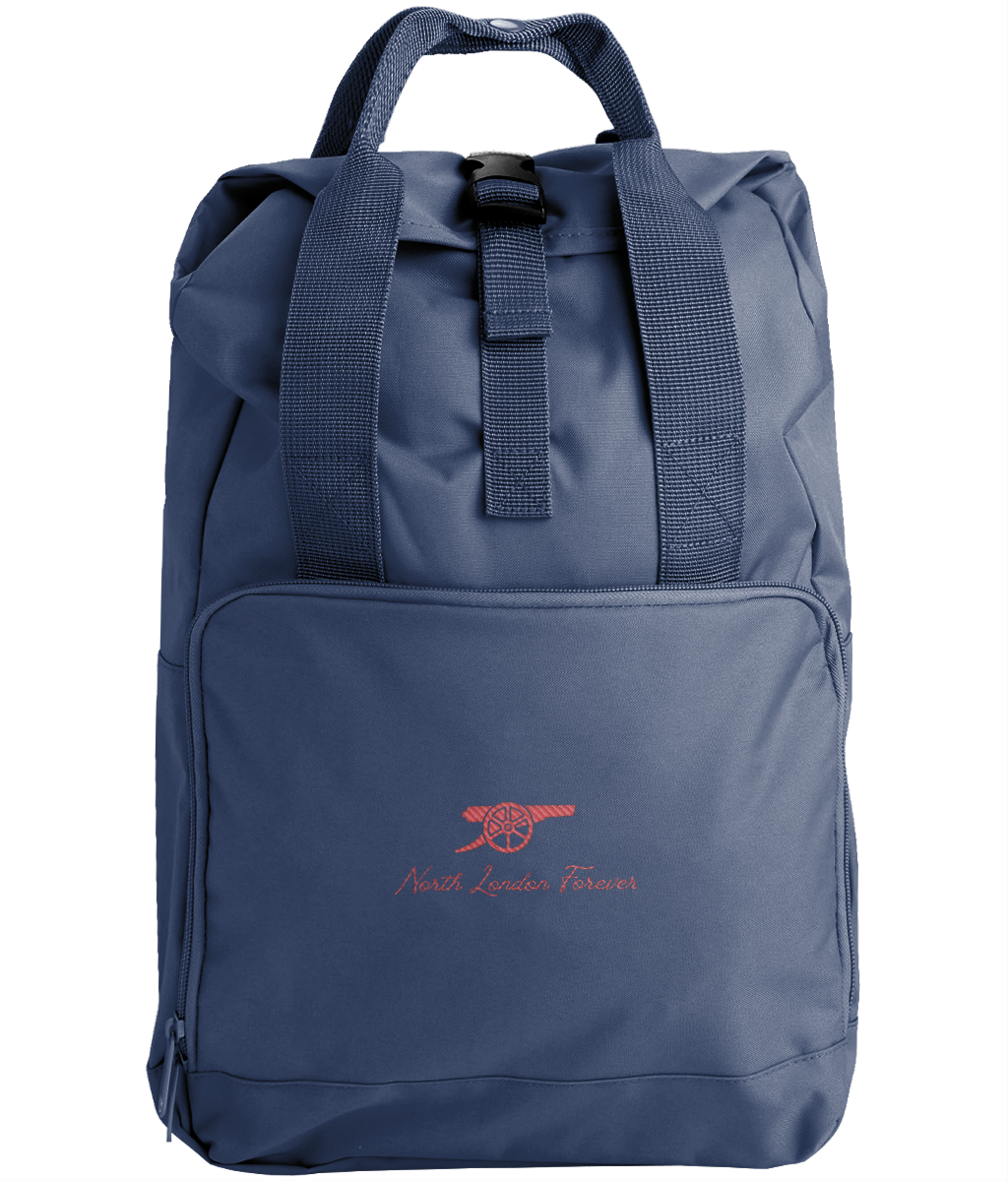 North London Forever embroidered Arsenal roll-top backpack in Navy Dusk, Legends in Thread