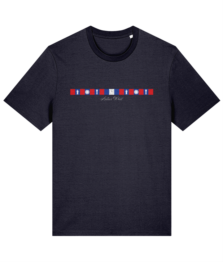Arthur Wait Fascia printed Crystal Palace cotton tee in French Navy, Legends in Thread