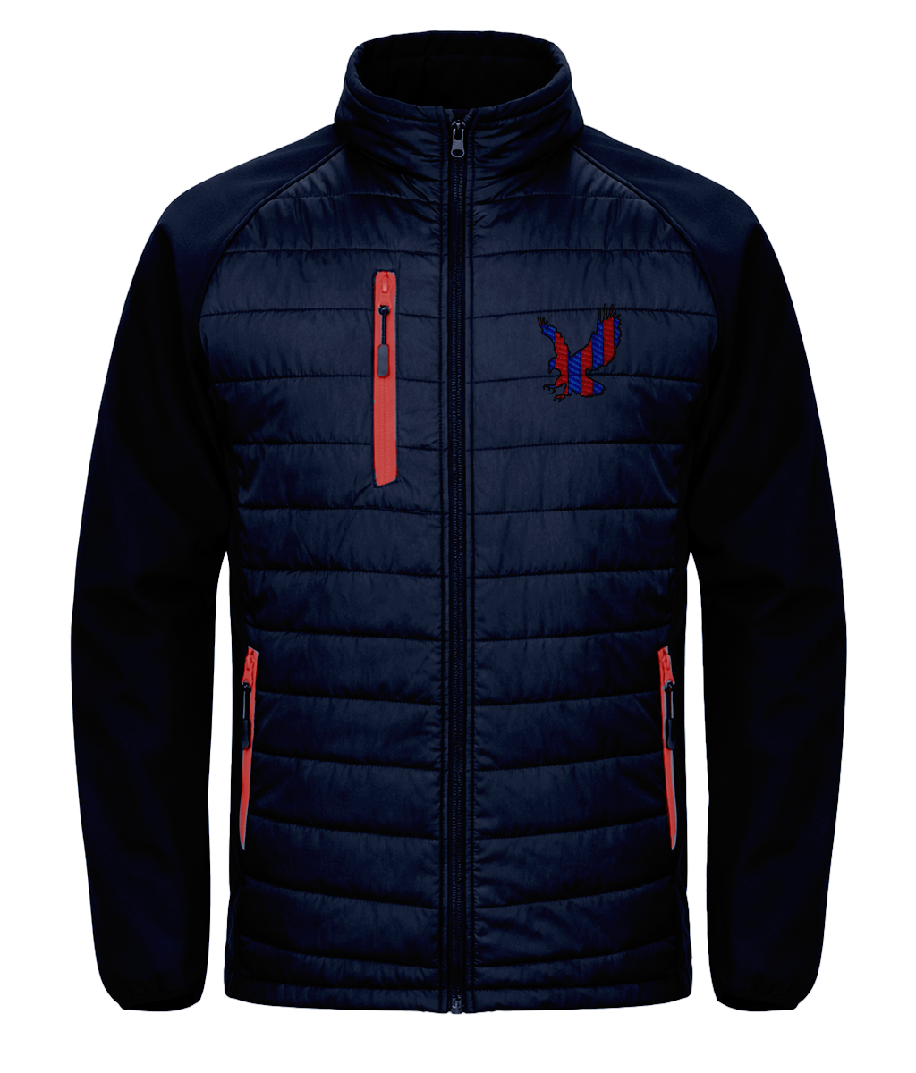 Red and Blue Striped Eagle embroidered Crystal Palace softshell jacket in Navy/Red, Legends in Thread