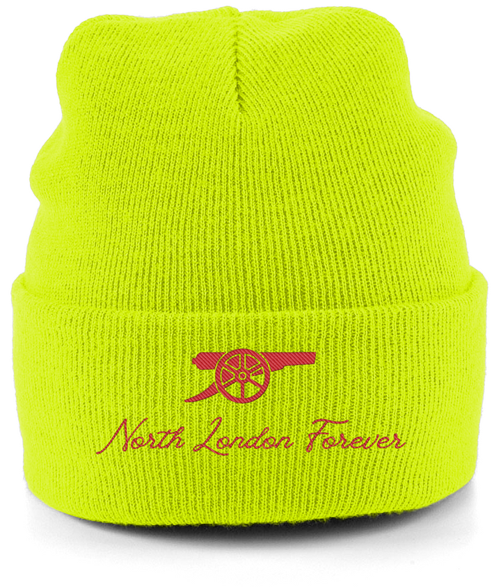 North London Forever embroidered Arsenal beanie in Fluorescent Yellow, Legends in Thread